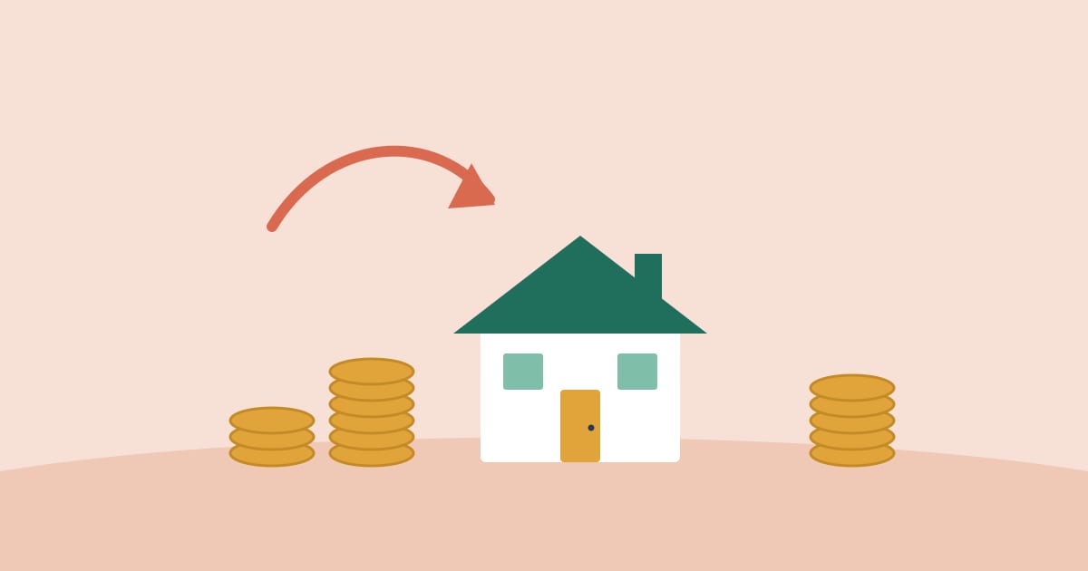 Illustration: stacks of coins on both sides of a house