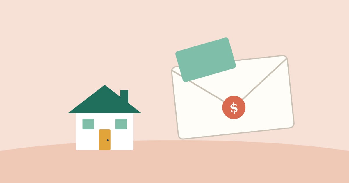 Illustration: an envelope with money next to a house
