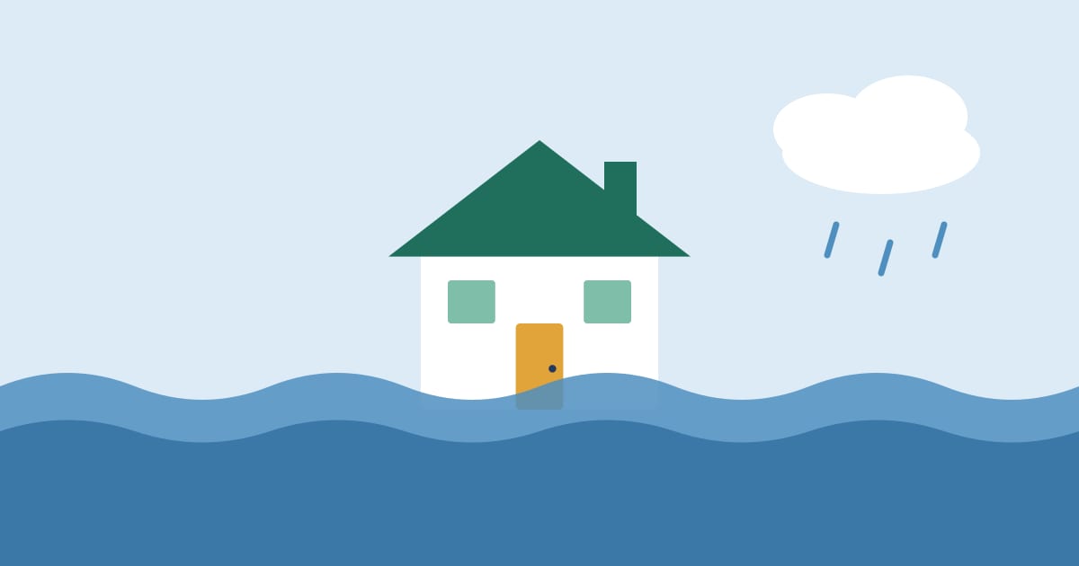 Illustration: a house with flood water rising around it