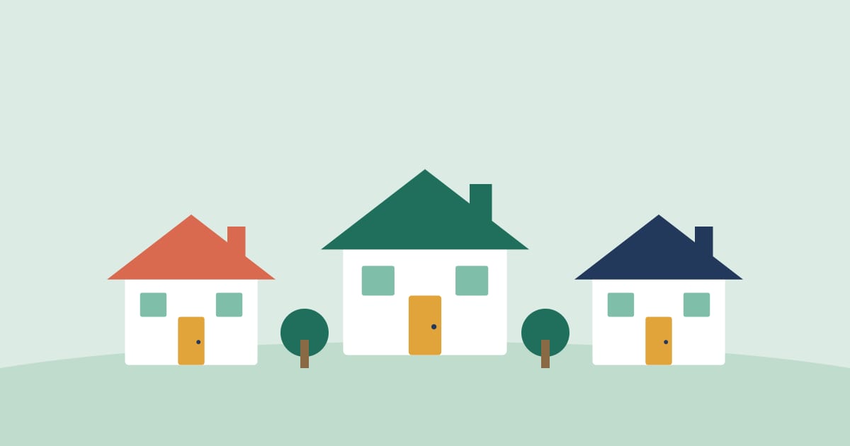 Illustration: three houses side by side in a neighborhood