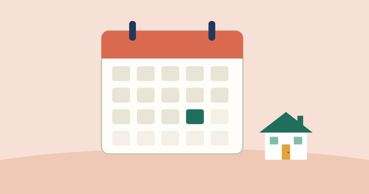 Illustration: a calendar with one day marked, next to a house