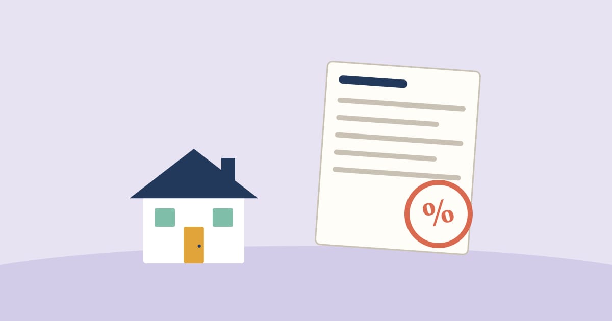 Illustration: a property tax bill with a percent stamp next to a house