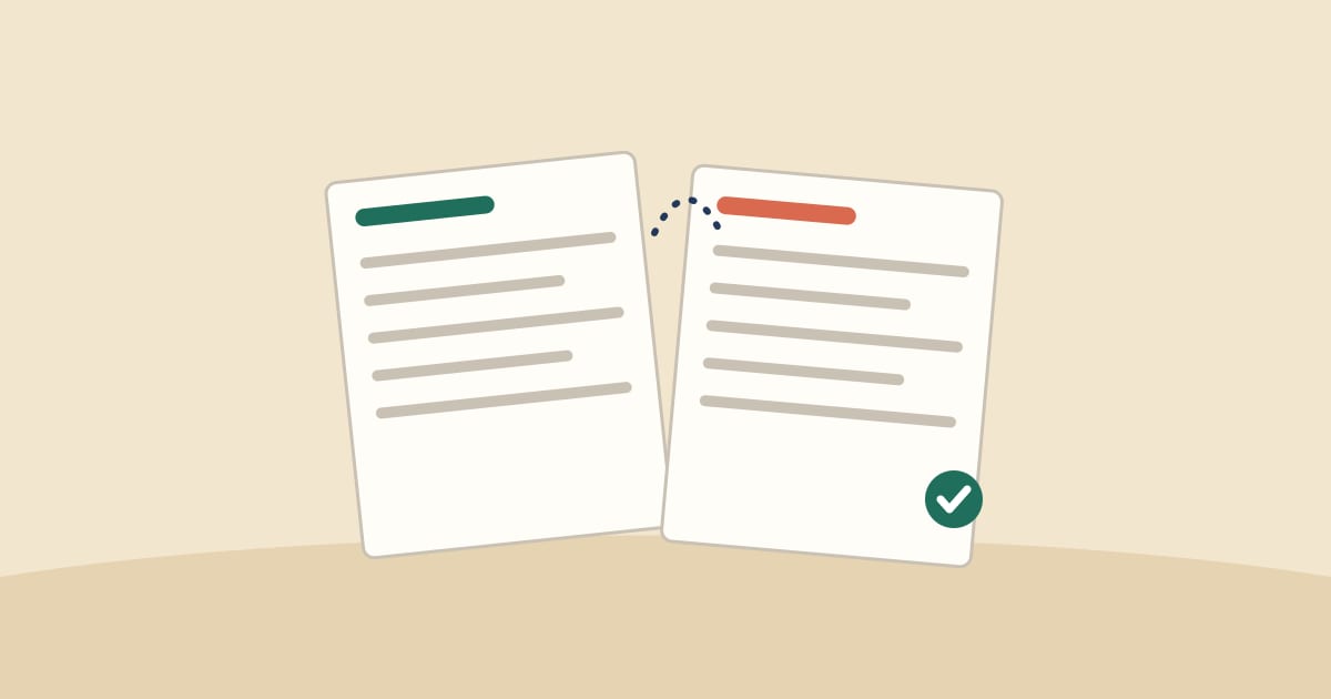 Illustration: two loan documents side by side with a check mark