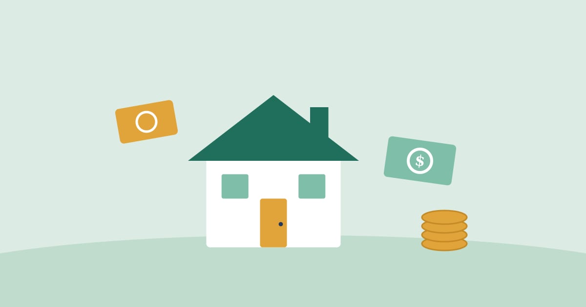 Illustration: a house with bills and coins around it